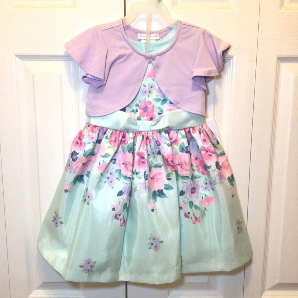 Bonnie Jean Toddler Girls Floral Printed Dress and Cardigan Set Size 3T